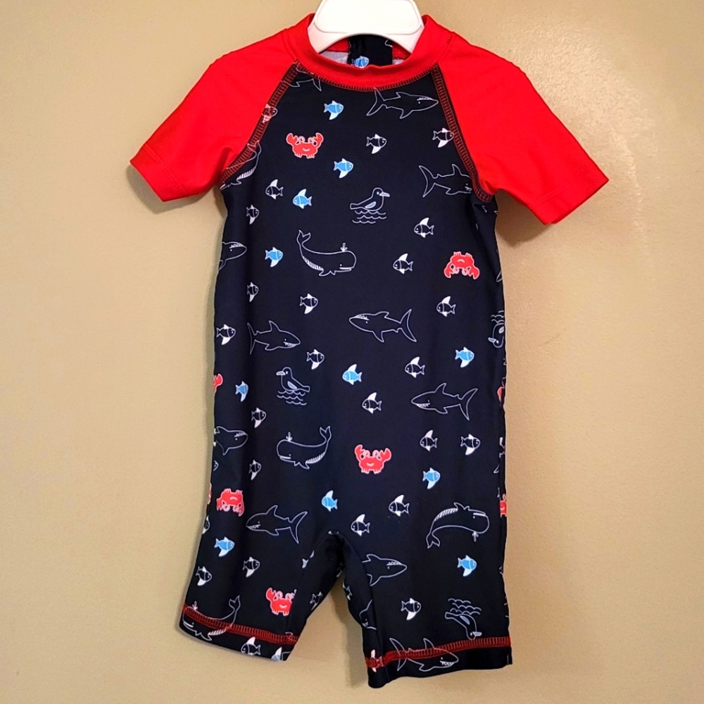Navy/red rashguard swimsuit